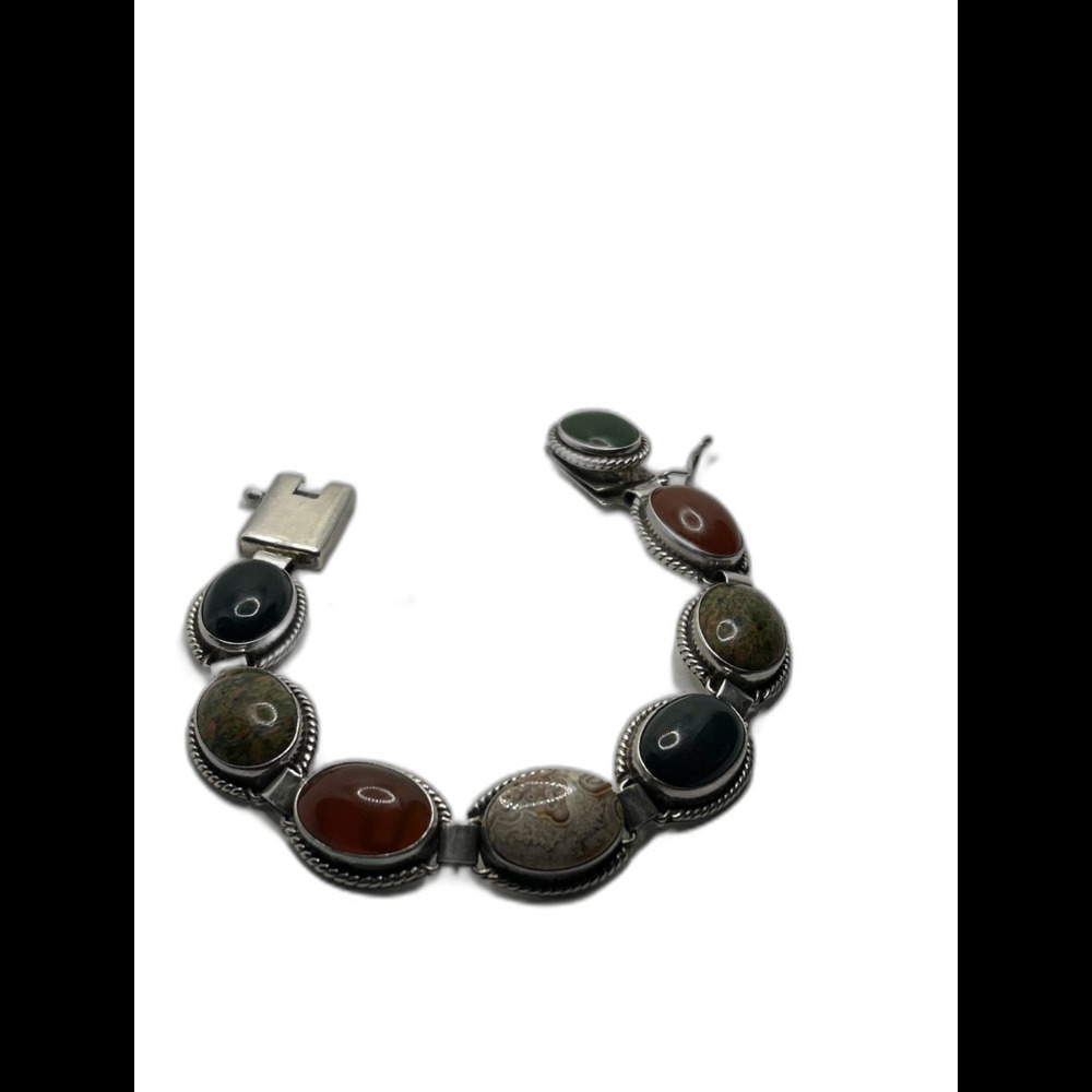 Vintage Sterling Silver Agate Bracelet VJ, 7.5 inches, 925